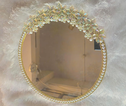 Beautiful Wedding Mirror for Bride & Groom Personalized Nikah Shadi Mubarak Decorative Mirror Artificial Beads Design Wedding Gift for Couple Friends & Family. (White Beadds Design D2)