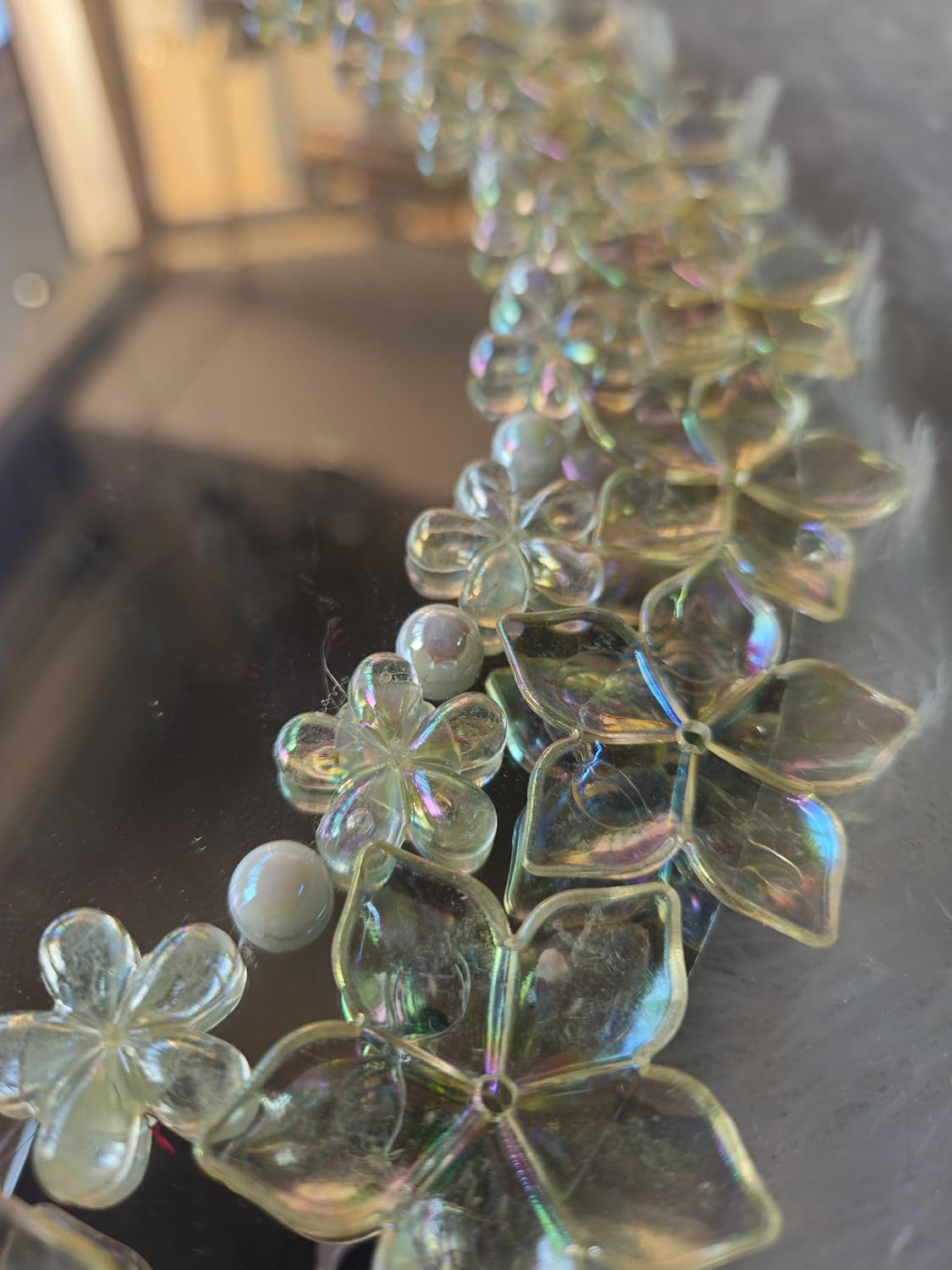 Beautiful Wedding Mirror for Bride & Groom Personalized Nikah Shadi Mubarak Decorative Mirror Artificial Beads Design Wedding Gift for Couple Friends & Family. (White Beadds Design D2)