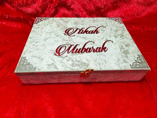 customized and Personalised Fancy Wedding Hamper Set 4 Items Combo Including Qubool Hai Pen, Nikah Nama Booklet, Nikah Nama Box and Inkpad, Bride And Groom Nikah Mubarak Wedding Gift